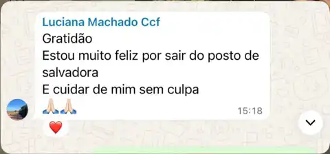 Print do depoimento de Luciana Machado no grupo do Reset