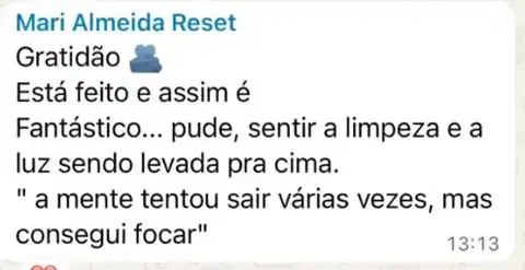 Print do depoimento de Mari Almeida no grupo do Reset